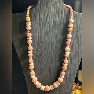 Hand crafted beaded necklace natural pink Rhodonite and  Maifanite stones
